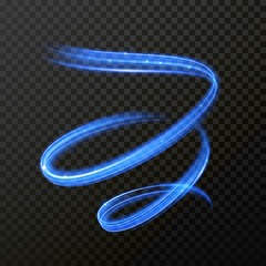Neon blue fire swirl spiral vector light trail trace