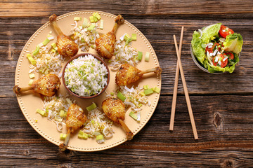 Chicken legs with sesame and leek rice
