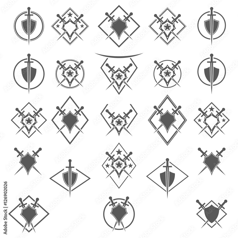 Aufkleber set of abstract vector icon - shield and sword