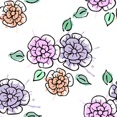 Foto op Canvas Seamless vector hand drawn seamless floral  pattern. Colorful Background with flowers, leaves. Decorative graphic vector drawn illustration. Line drawing © Valentain Jevee