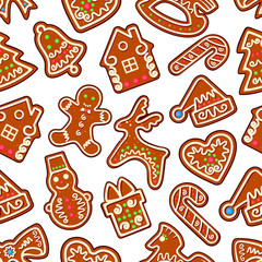 Christmas, New Year gingerbread seamless pattern