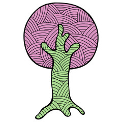 Vector hand drawn illustration, decorative ornamental stylized tree. Abstract graphic illustration isolated on the white background. Artistic drawing silhouette. Decorative  ornamental wood