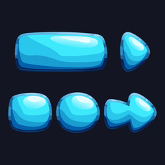 Set of blue, water glossy buttons, panel and arrows for GUI design.