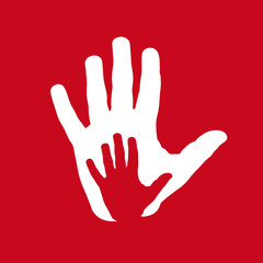 Vector icon two hands, help and solidarity. Father and son. Pedi