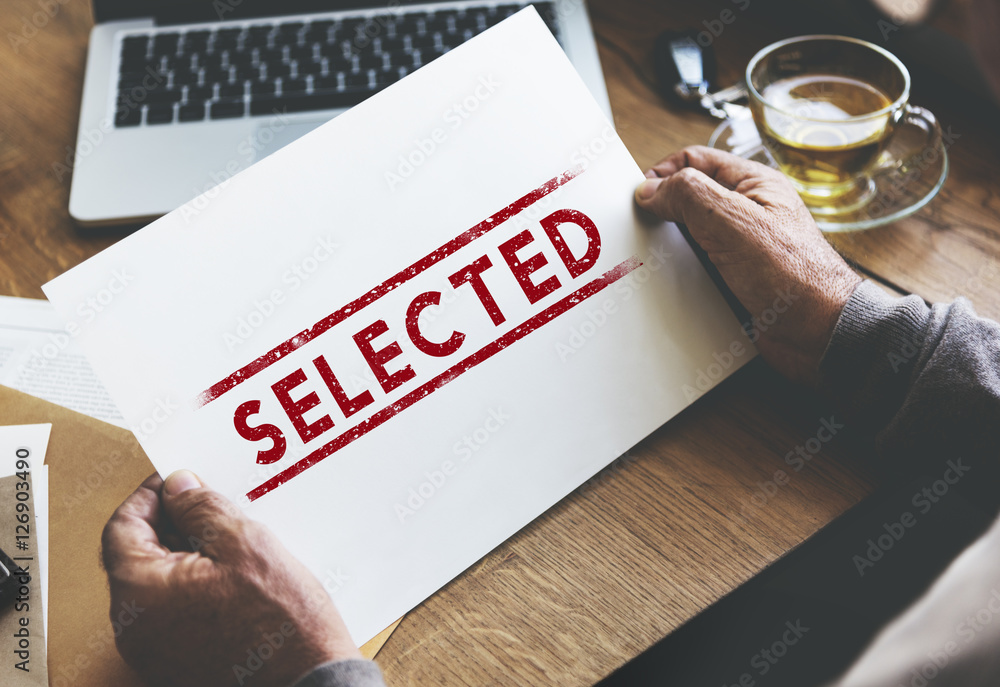 Poster selected decision result selection yes status concept