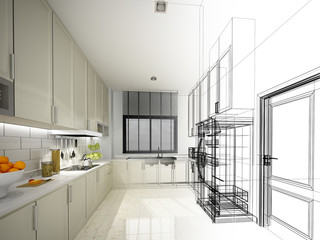 abstract sketch design of interior kitchen