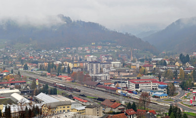 Panoramic view of Sevnica, Slovenia, childhood town of Melania Trump