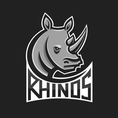 Rhinos head logo for sport club or team. Animal mascot logotype. Template. Vector illustration.