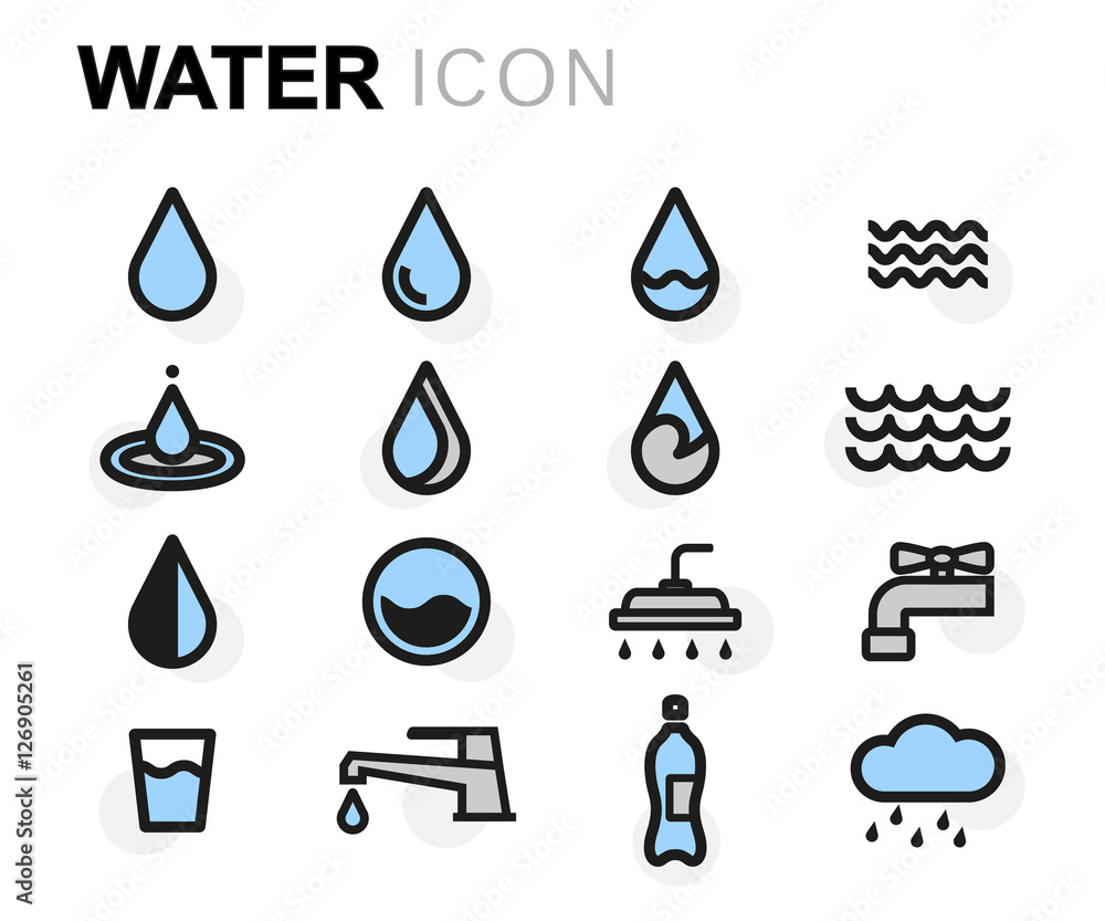 Sticker vector flat water icons set