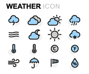 Vector flat weather icons set