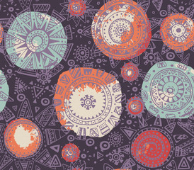 Vector seamless pattern with graphic doodle suns