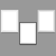 Set of white, grey and black frames, isolated on grey background. Vector illustration.