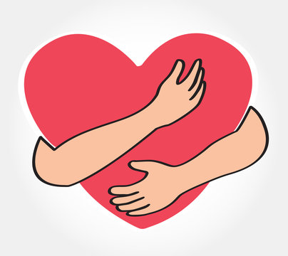 hugging heart vector , Hug yourself , Love yourself 