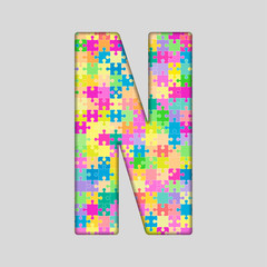 Vector Color Piece Puzzle Jigsaw Letter - N.