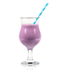 Blueberry Smoothie in a Glass with Straw
