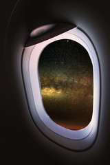 Plane window and view from plane to someplace, plane window with view of people in journey to someplace, plane view and plane window background from the sky, travel business with plane of travel trip.