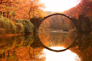 Rakotz Bridge (Rakotzbrucke, Devil's Bridge) in Kromlau, Germany © promesaartstudio