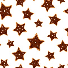 Fototapeta na wymiar Seamless pattern from cookies in form star. Christmas festive decoration. Vector isolated illustration