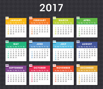 2017 Calendar - illustration Vector template of color 2017 calendar
