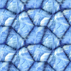 Seamless pavement stone pattern with frozen surface. Blue and white background with sharp stones covered with ice