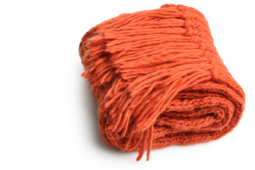 Orange knitted scarf isolated 
