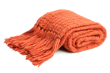Orange knitted scarf isolated 