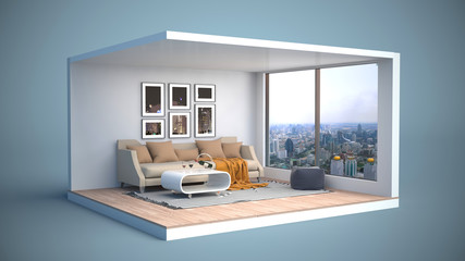 interior with sofa. 3d illustration