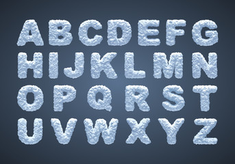 Blue snowy alphabet, winter font.