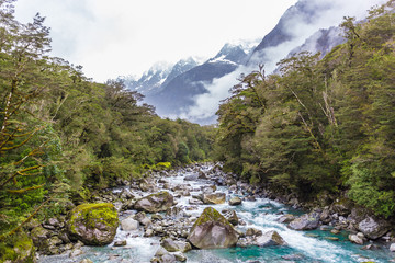 Mount Madeline from Tutoko Bridge, Tutoko River, Fiordland Natio