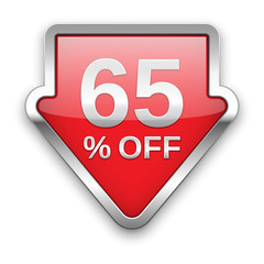 65 percent off vector badge, silver