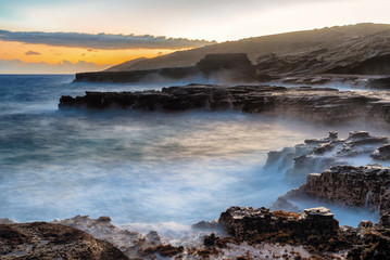 Sunset at the Ka Iwi coast - Oahu, Hawaii's famous south shore.