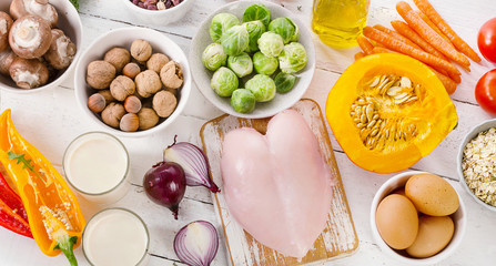 Balanced diet. Cooking and healthy food concept.  Top view