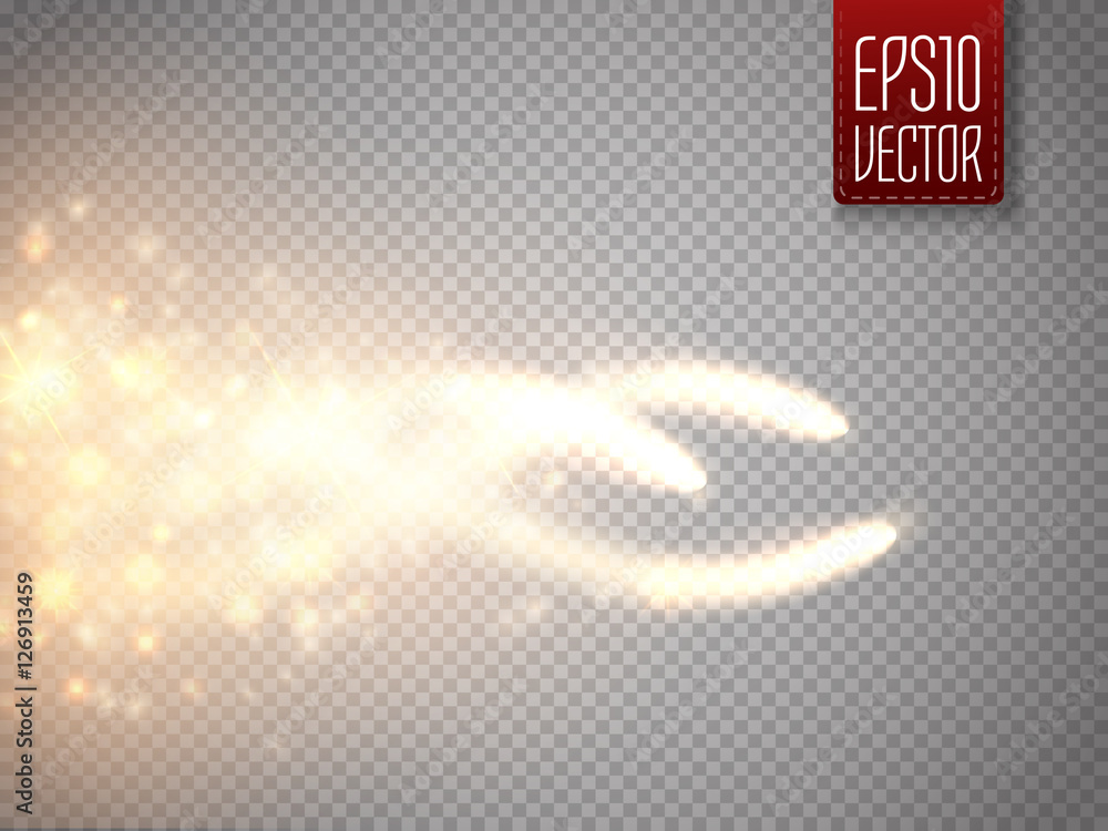 Poster magic glow star light effect with golden blur curved lines.