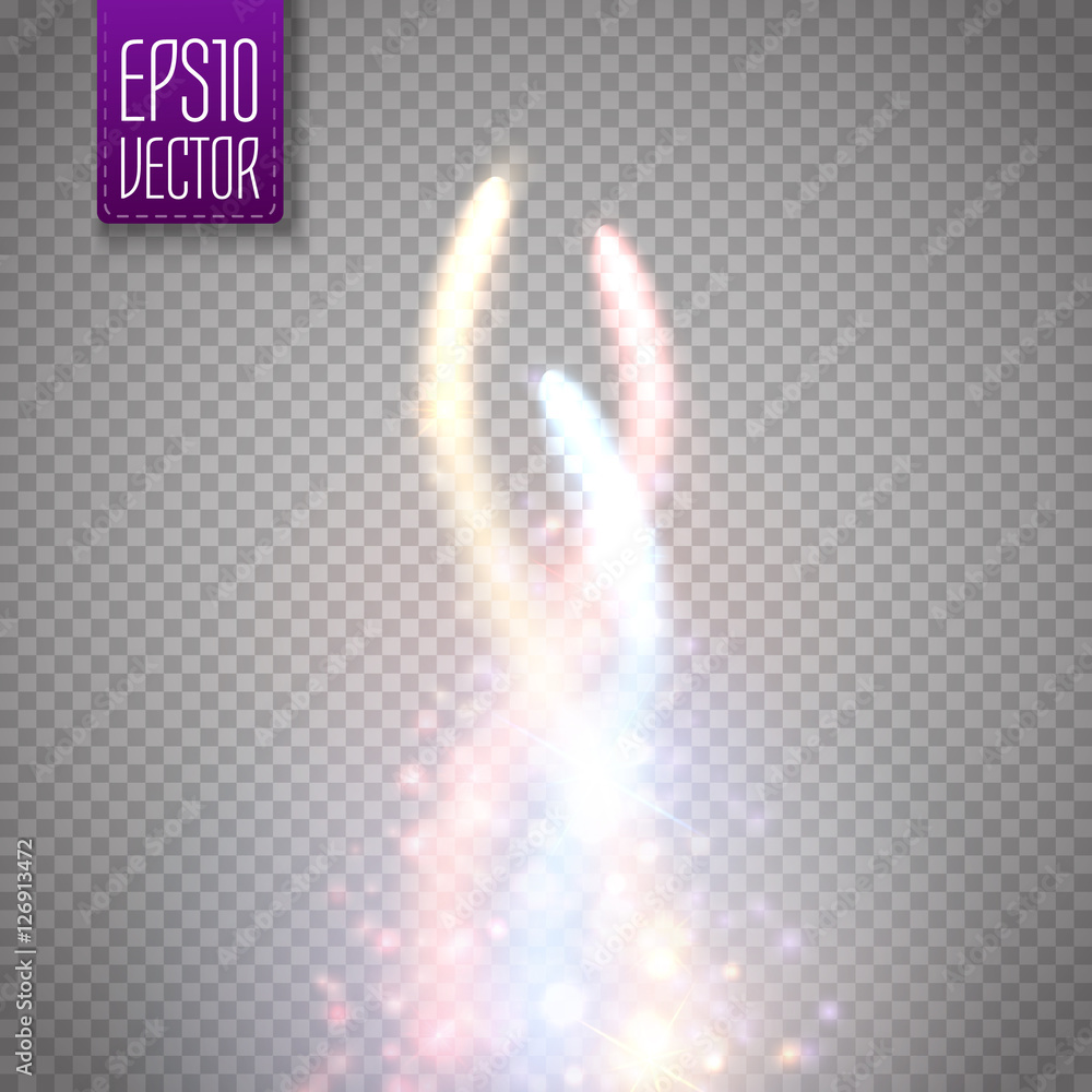 Poster magic glow star light effect with colorful blur curved lines.
