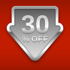 30 percent off vector badge, silver