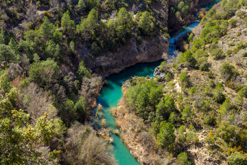 Jucar quiet river, runs from deep mountains in Cuenca, Spain