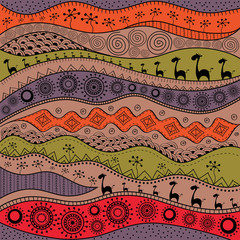 African hand-drawn ethno pattern, tribal background. It can be used for wallpaper, web page and others.  Vector illustration.
