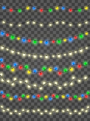 Set of garlands light. hristmas light decoration set on transparent background. Vector