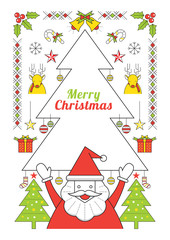 Christmas and Santa Clause, Line Style Poster, Holiday Event. Happy New Year