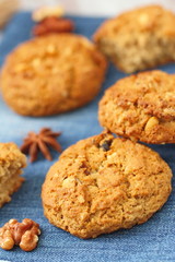 Oatmeal cookies with nuts, raisins and cinnamon