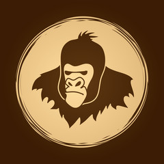 Gorilla Head designed on grunge circle background graphic vector.