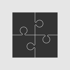 Four Black Piece Puzzle Round Infographic. 4 Step.