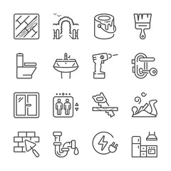 home repair and maintenance thin line icons