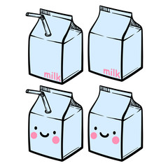 Cute milk carton. Milk package cartoon character.Cute vector poster. cartoon anime style. - 126916896