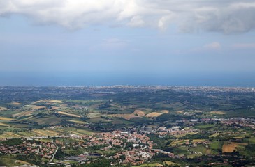 Fototapeta na wymiar plains of Emilia and the Adriatic sea in the background