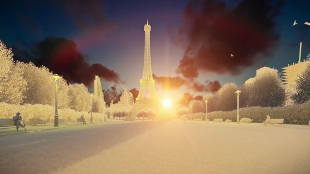 Wonderful view Eiffel Tower in Paris at sunset, chalk look
