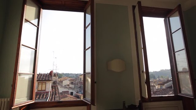 WS DS Hotel Room Interior with Sun Shining Through Window / Florence, Italy