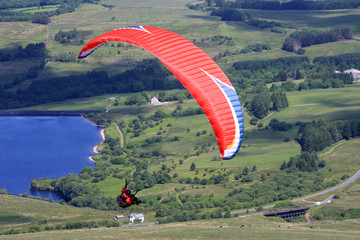 Paraglider above Cray reservoir - obrazy, fototapety, plakaty