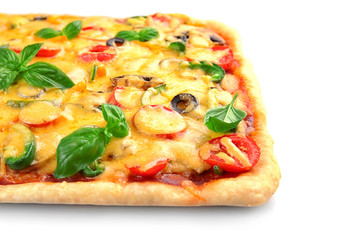Delicious pizza on white background