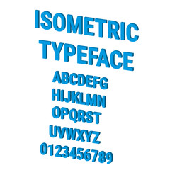 Isometric font alphabet in flat style